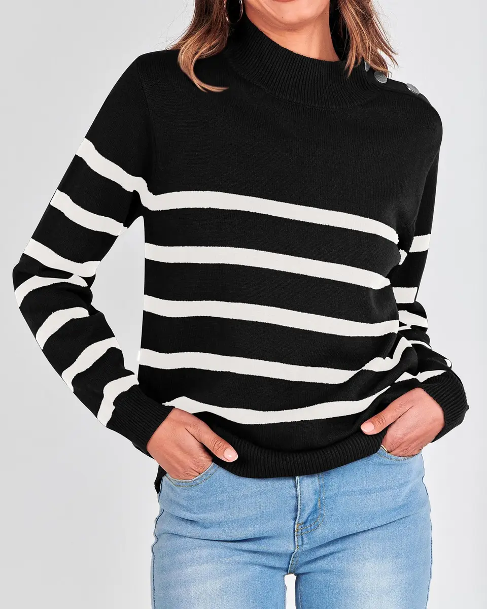 KIRUNDO Women’s Striped Turtleneck Sweater 49.3%Viscose 27.7%Polyester 23%Polyamide | Cozy Fall Knit - view 6