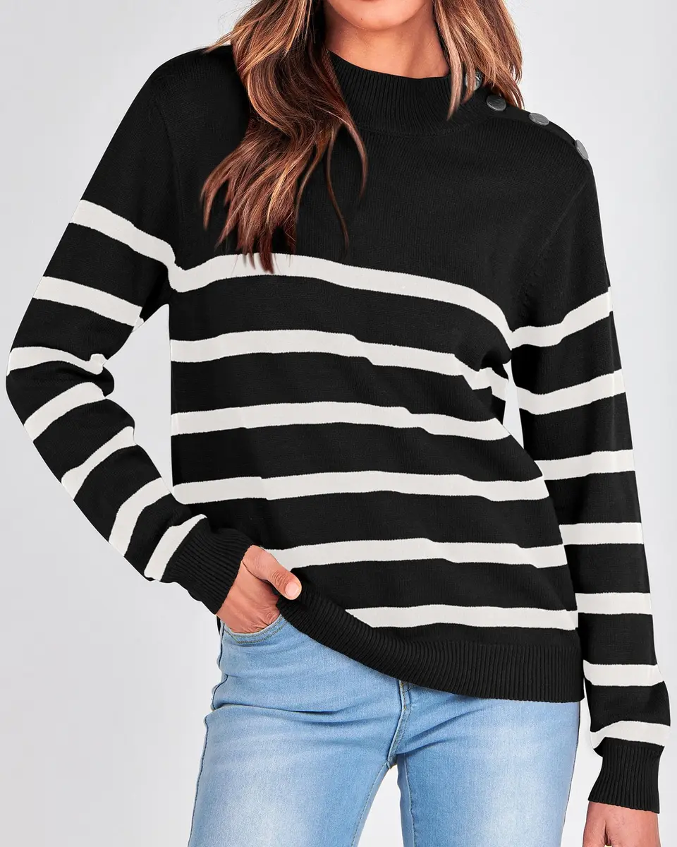 KIRUNDO Women’s Striped Turtleneck Sweater 49.3%Viscose 27.7%Polyester 23%Polyamide | Cozy Fall Knit - view 2
