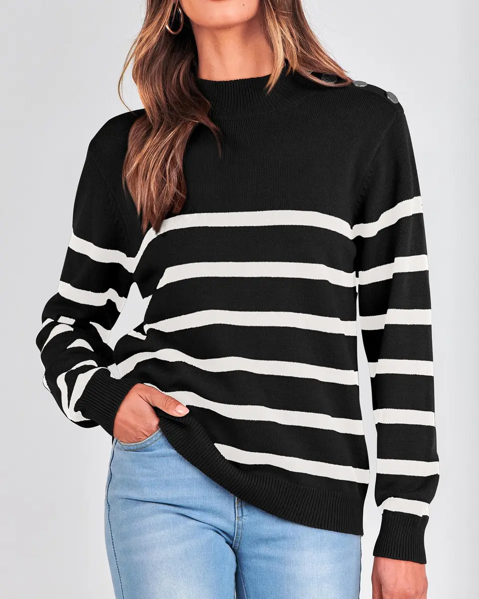 KIRUNDO Women’s Striped Turtleneck Sweater 49.3%Viscose 27.7%Polyester 23%Polyamide | Cozy Fall Knit - view 3
