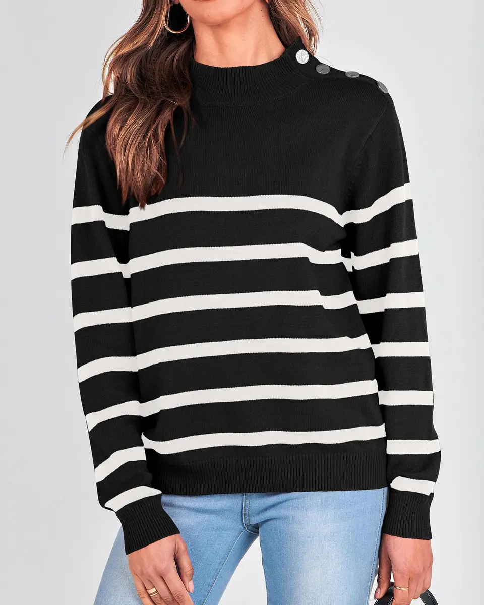 KIRUNDO Women’s Striped Turtleneck Sweater 49.3%Viscose 27.7%Polyester 23%Polyamide | Cozy Fall Knit - view 4