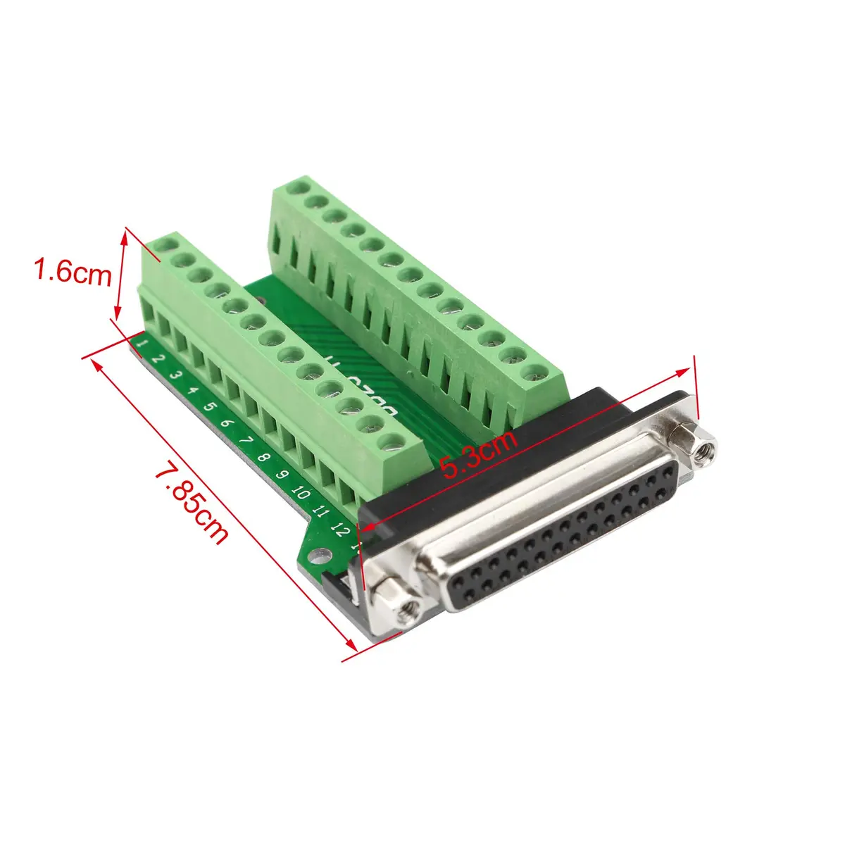 Futheda 25 Pin 2-Row DB25 Male & Female Adapter | Solderless RS232 PCB Breakout, Green - view 5