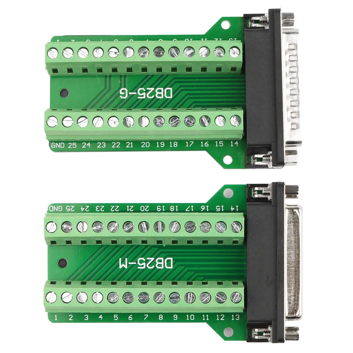 Futheda 25 Pin 2-Row DB25 Male & Female Adapter | Solderless RS232 PCB Breakout, Green - view 2
