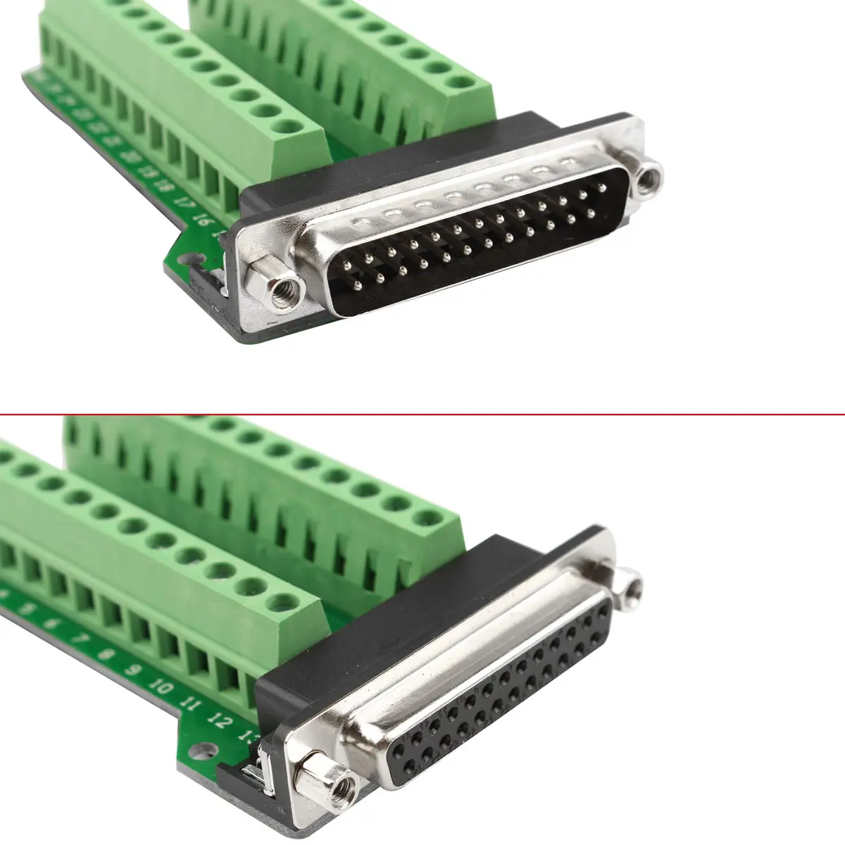 Futheda 25 Pin 2-Row DB25 Male & Female Adapter | Solderless RS232 PCB Breakout, Green - view 3