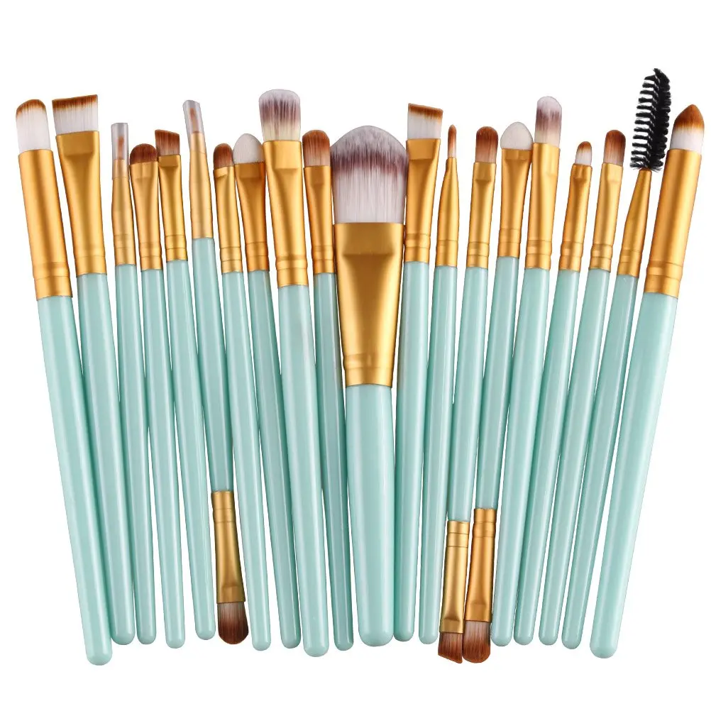 AMIZOB 20pcs Makeup Brush Set | Professional Eye Shadow, Eyeliner, Foundation & Lip Brushes (green+gold) | 20-piece - main product image