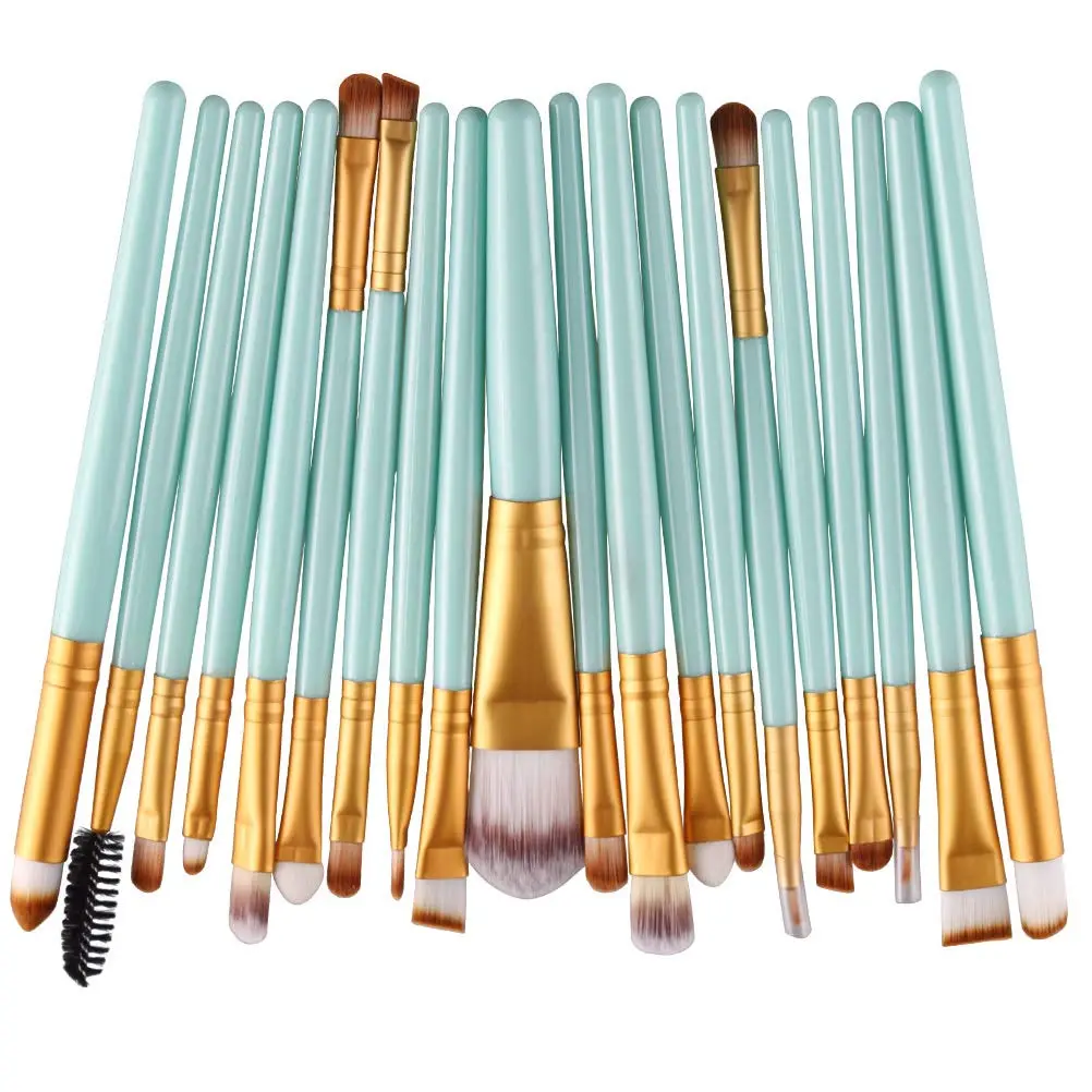 AMIZOB 20pcs Makeup Brush Set | Professional Eye Shadow, Eyeliner, Foundation & Lip Brushes (green+gold) | 20-piece - view 2