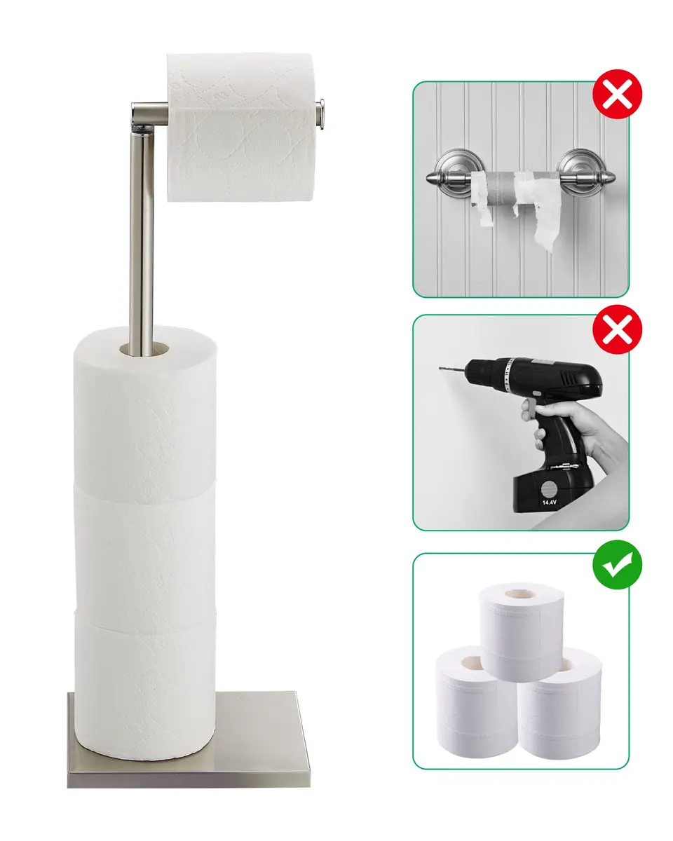 DECLUTTR Free Standing Toilet Paper Holder Stand with Reserve | 53.3 cm (21 in) Nickel - view 5