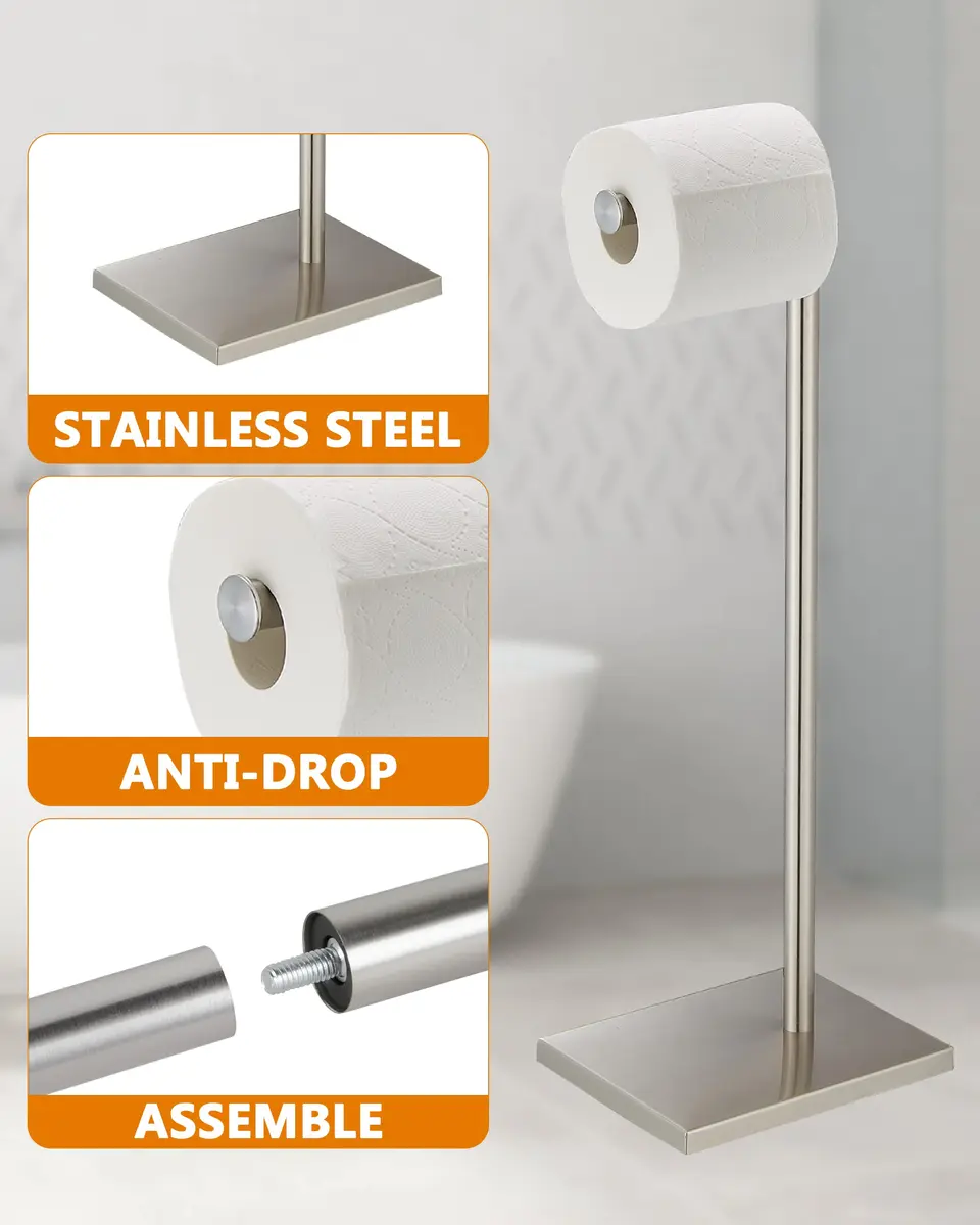 DECLUTTR Free Standing Toilet Paper Holder Stand with Reserve | 53.3 cm (21 in) Nickel - view 3