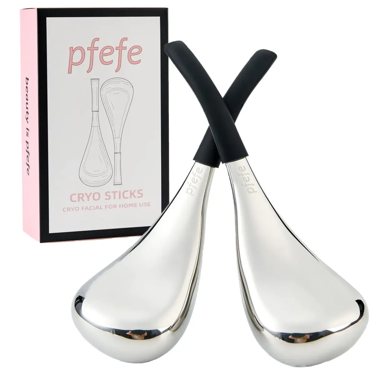 pfefe Ice Globes for Face and Eyes, Cryo Sticks Facial Skin Care Tools with Storage Case | Stainless Steel, 2 Count - main product image