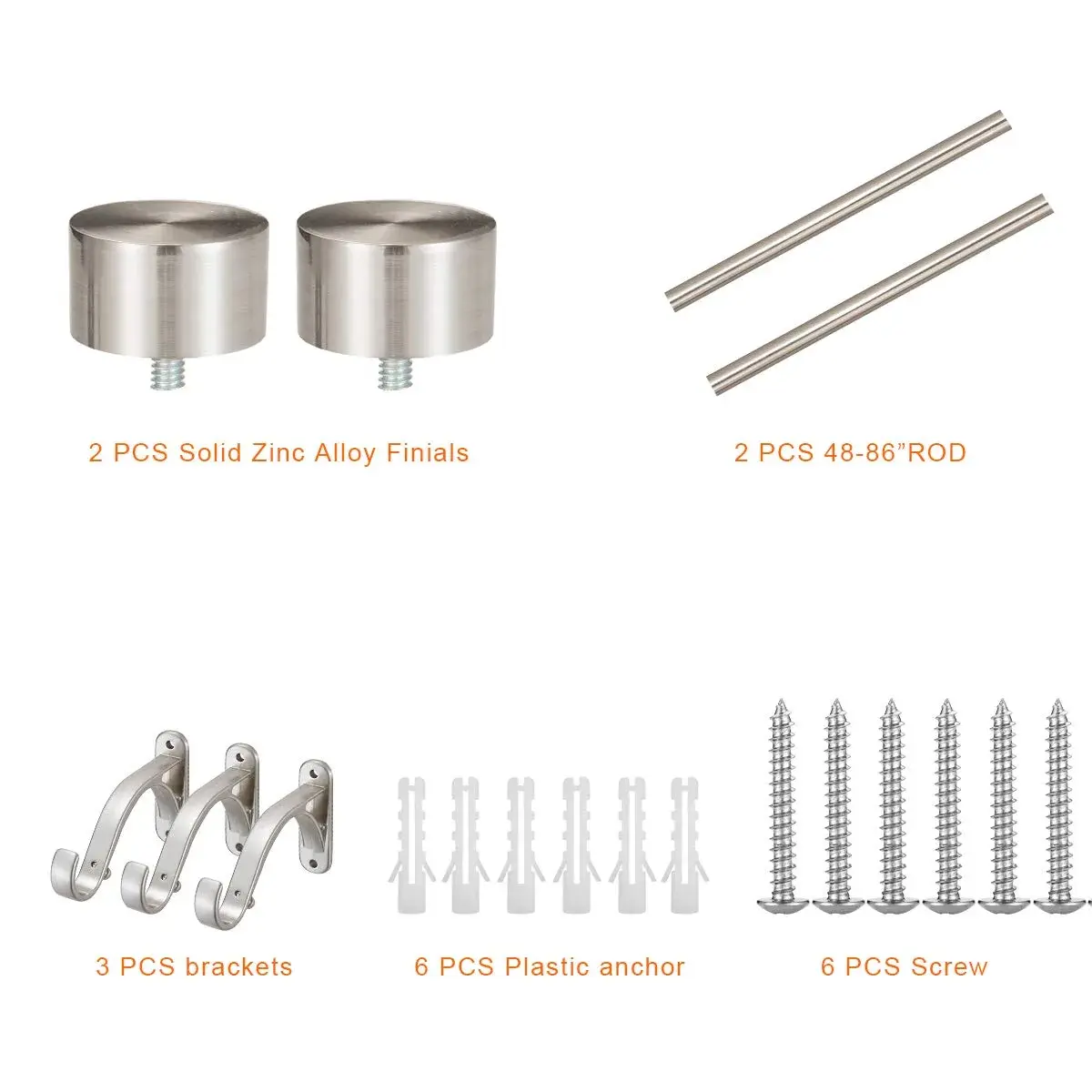 Mayrhyme 1-Inch Diameter Curtain Rod Set 2.54cm (1") | Satin Nickel, 122-218cm (48-86") Adjustable - view 3