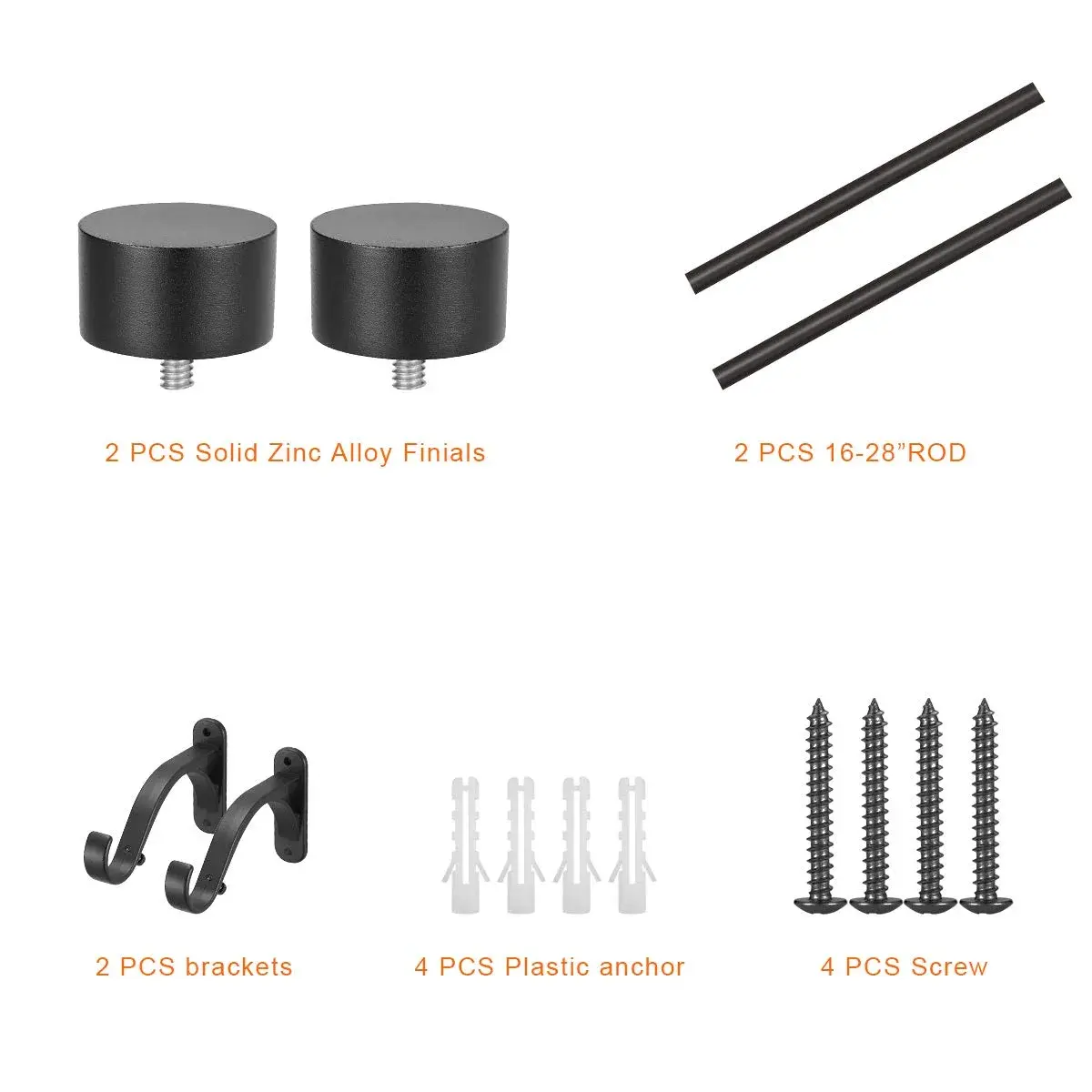 Mayrhyme 1-Inch Diameter Adjustable Curtain Rod Set 25.4mm (16-28") | Matte Black, Heavy-Duty Aluminum Brackets - view 3