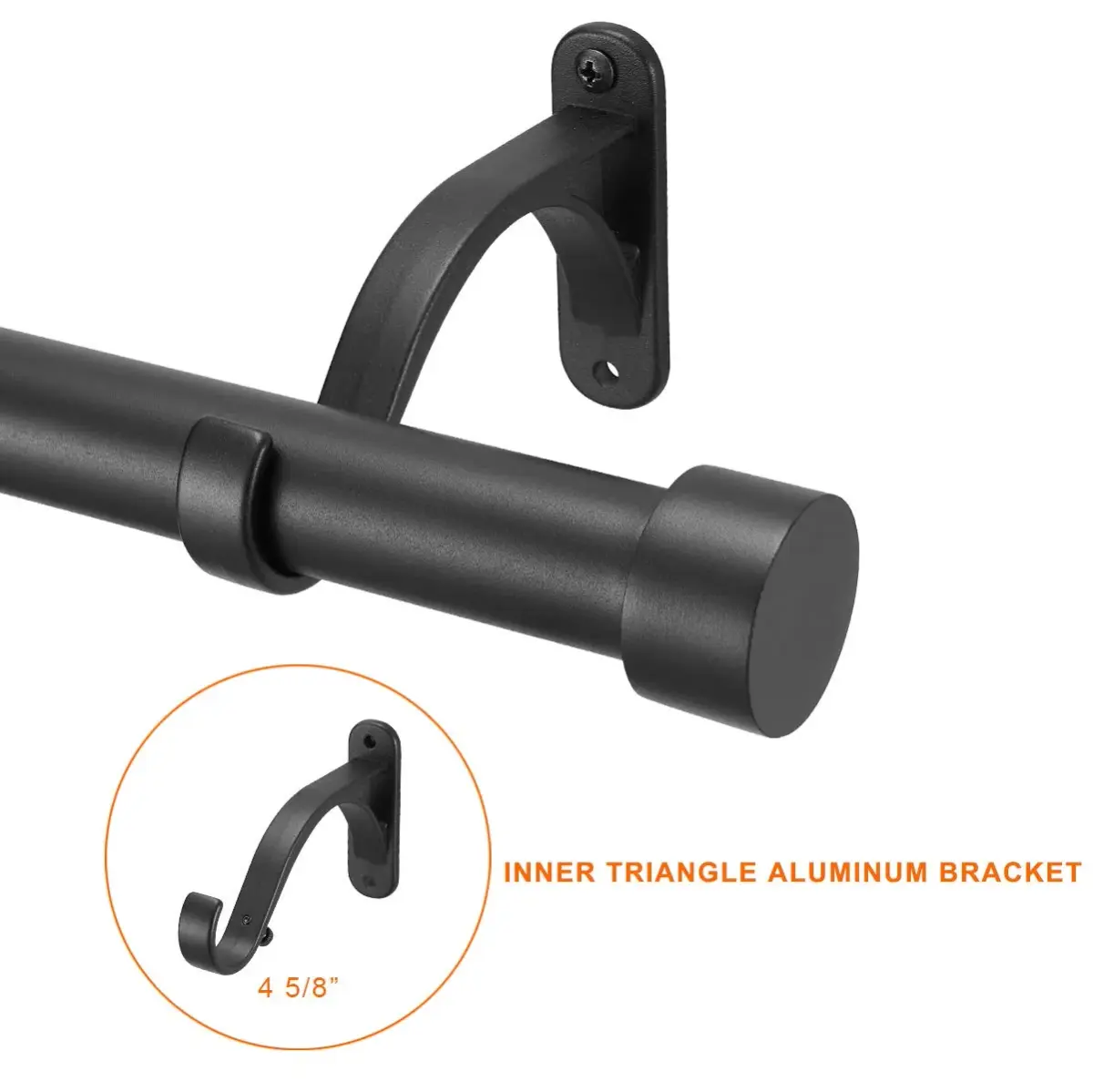 Mayrhyme 1-Inch Diameter Curtain Rod Set Matte Black 28-48" | Heavy-Duty Aluminum Brackets & Finials for Windows - view 2