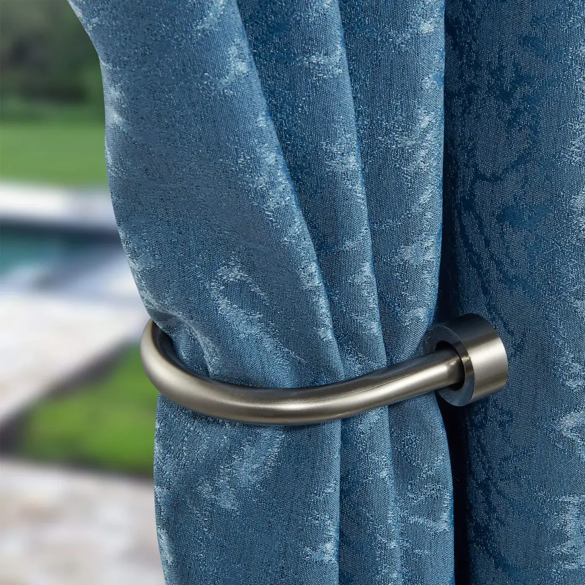 Mayrhyme Decorative Curtain Holdbacks Set of 2 with Zinc Alloy Cap Finials, Satin Nickel | 18.5cm (7.3") Projection - main product image