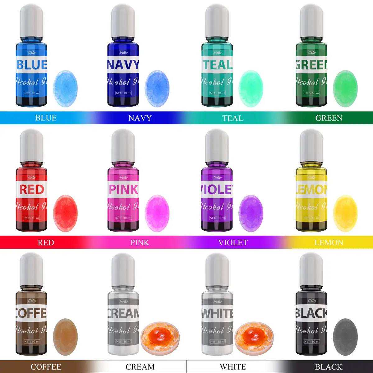 Limino Alcohol Ink Set 12 Colors 10ml Each | Vibrant Alcohol-Based Ink for Resin Art & Painting - view 2