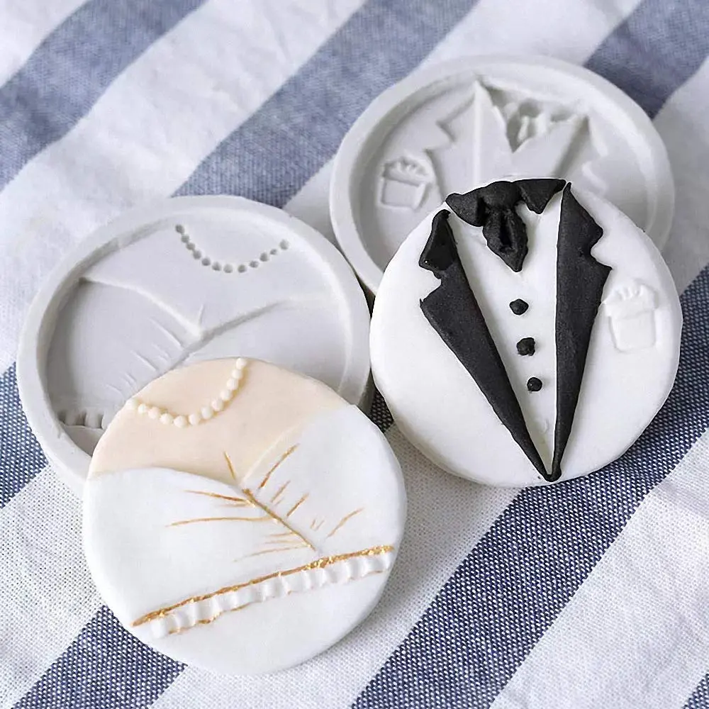 MoldFun Bride and Groom Fondant Mold Set - Tuxedo Wedding Cake Topper Food-Grade Silicone (Pink/Gray) | Non-Stick & Easy Release - view 6
