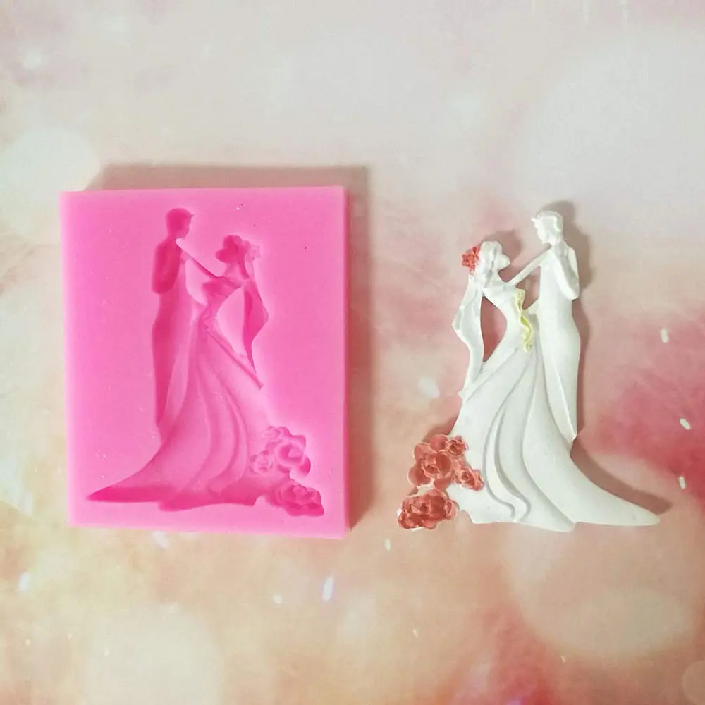 MoldFun Bride and Groom Fondant Mold Set - Tuxedo Wedding Cake Topper Food-Grade Silicone (Pink/Gray) | Non-Stick & Easy Release - view 4