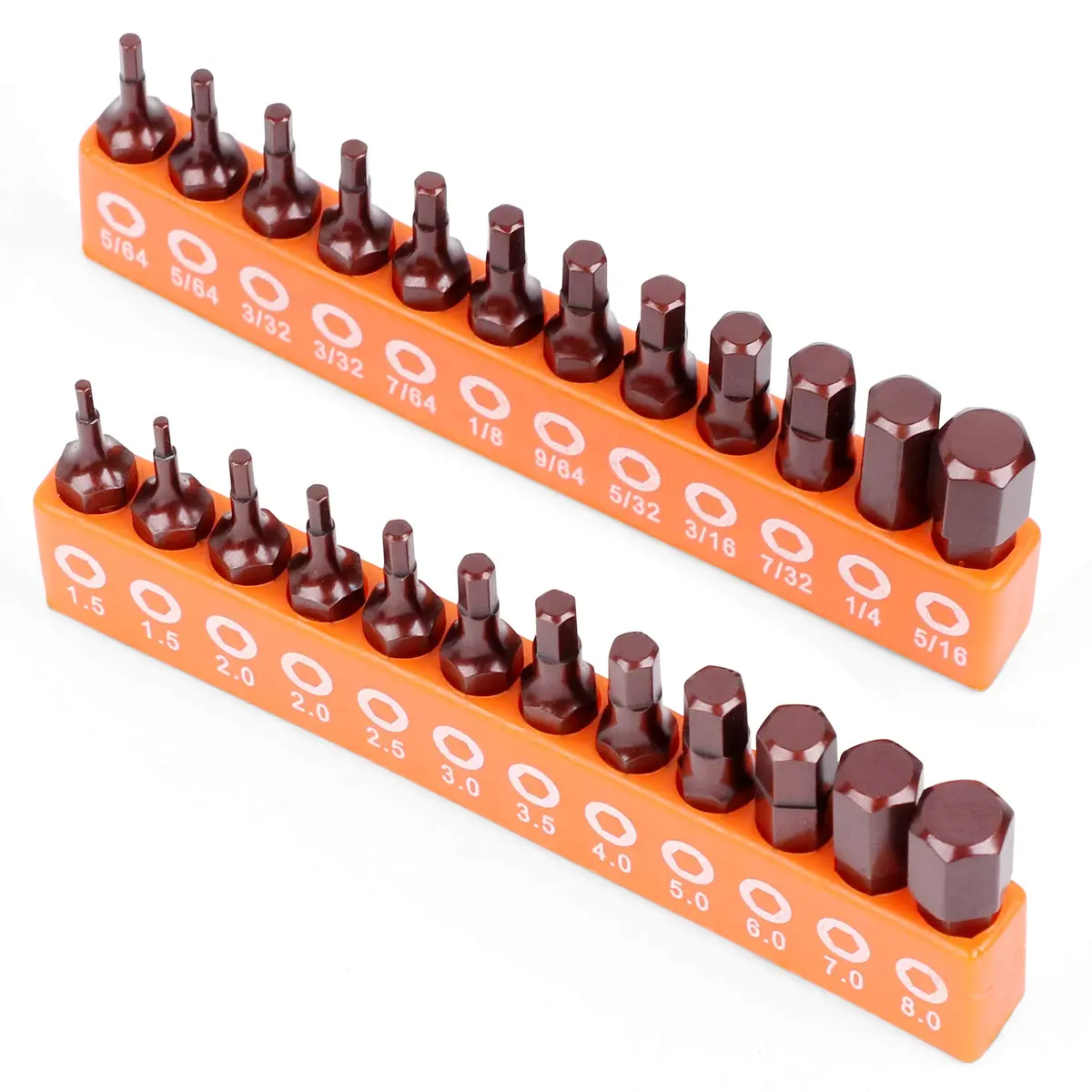 Amartisan 20-Piece Hex Head Allen Wrench Drill Bit Set, Metric & SAE, S2 Steel, Magnetic Tips, 2.3" Long, Storage Box - main product image