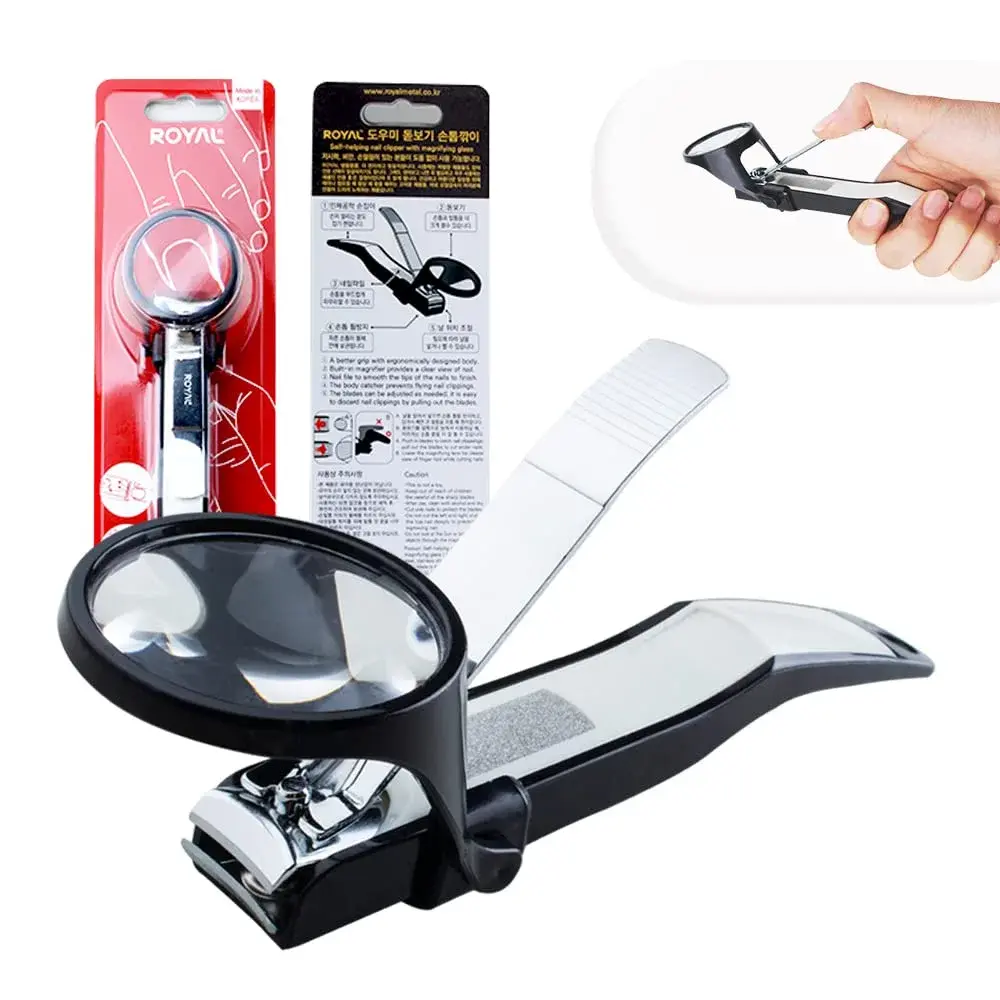 ROYAL Smart Nail Clipper with Catcher & Magnifier, Black - 50g (0.11 lb) | Curved Blades for Effortless Trimming - main product image
