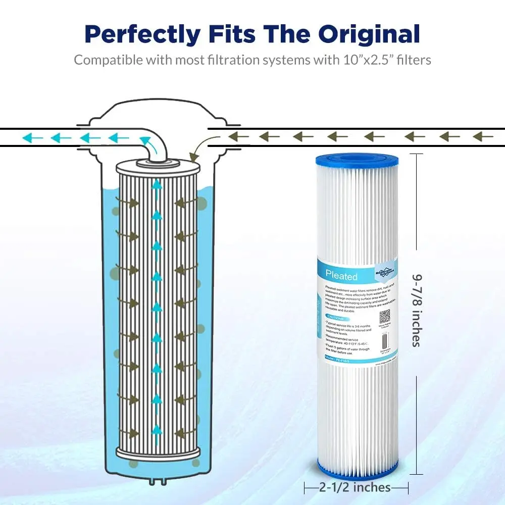 Membrane Solutions 5 Micron 10"x2.5" Pleated Sediment Water Filter | Universal Fit, Efficient Filtration, Washable, 3-Month Service - view 6