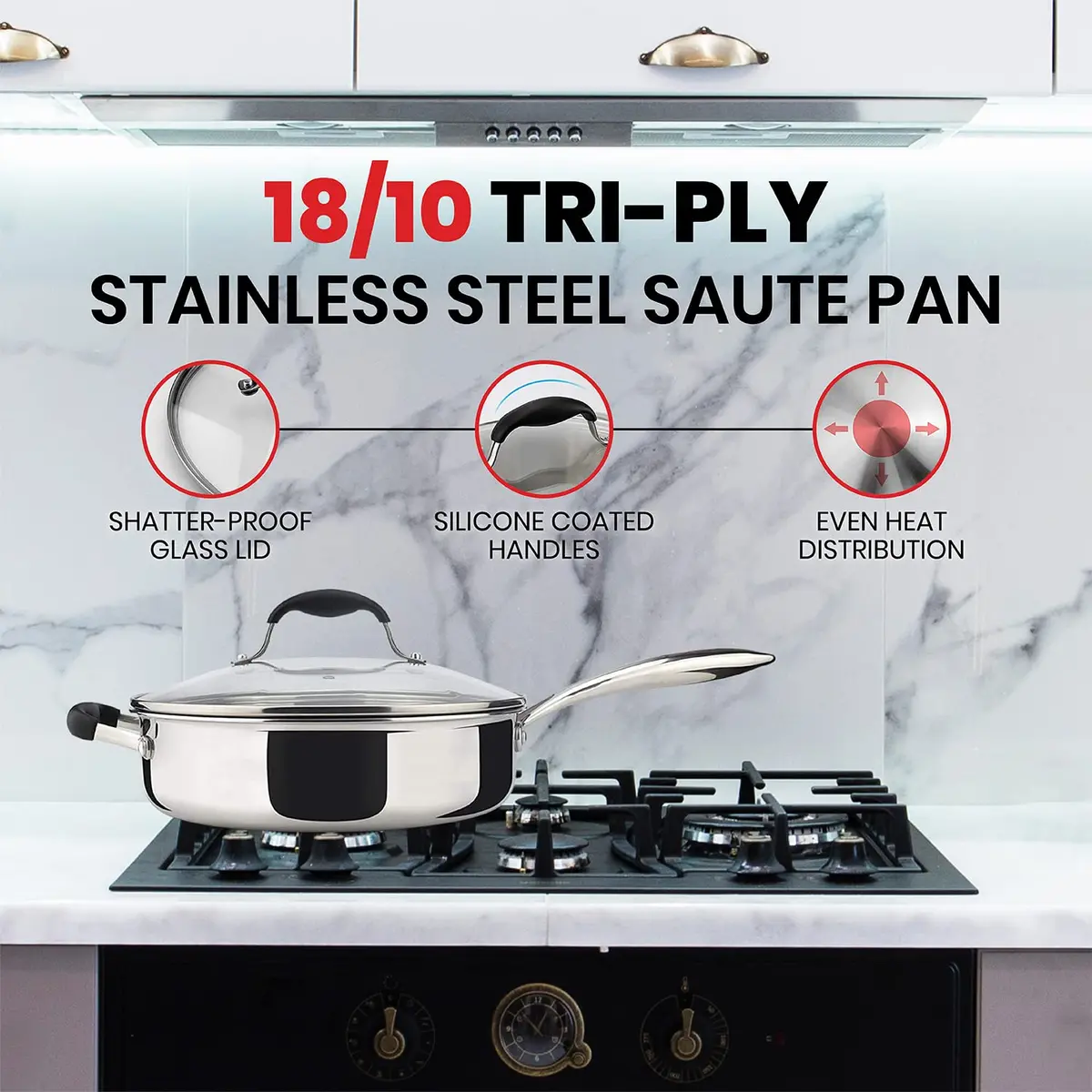 AVACRAFT 3.5 Quart Tri-Ply Stainless Steel Sauté Pan with Lid | Induction Compatible, Oven Safe, Dishwasher Safe - view 8