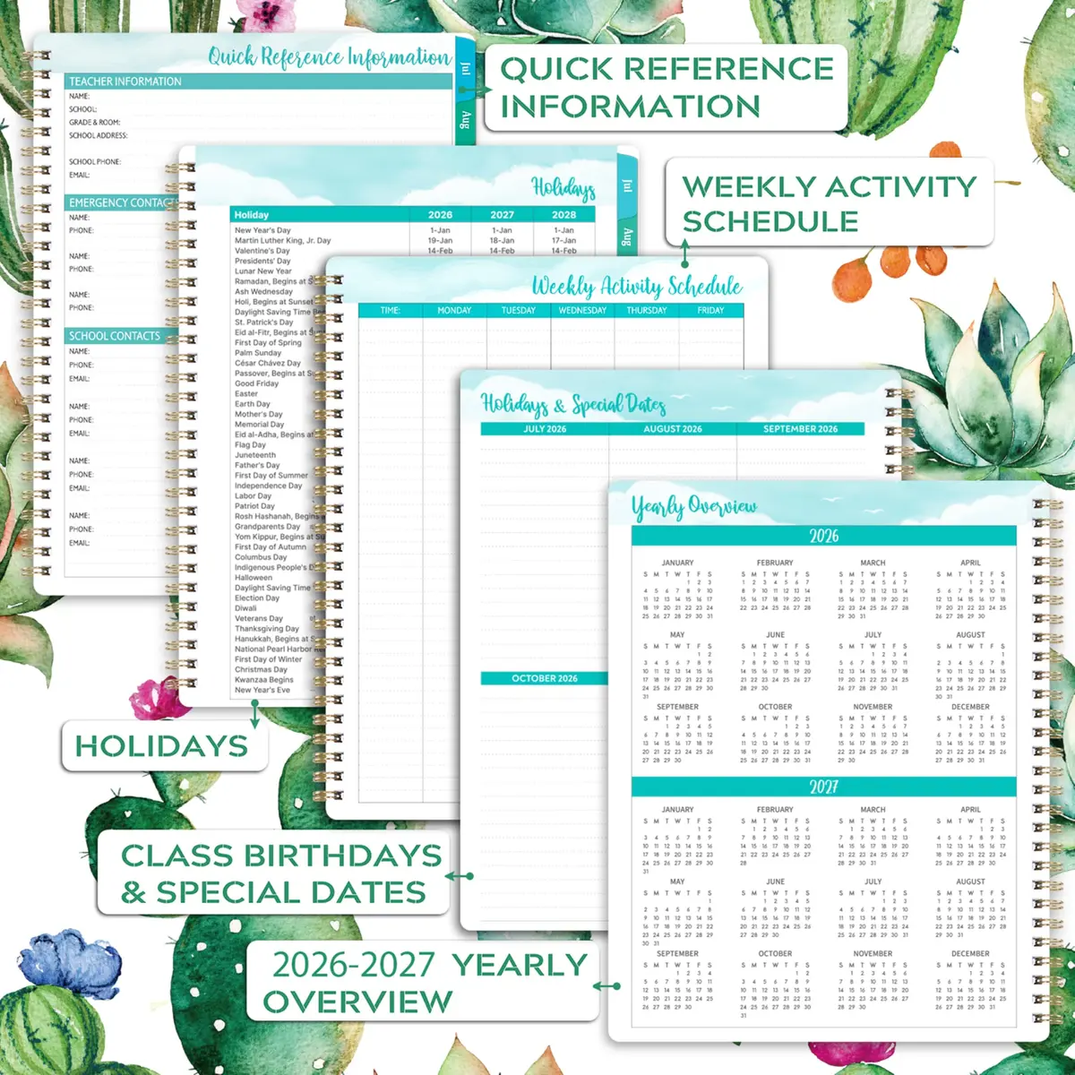 MaaIbok Teacher Planner 2026-2027 | Academic Schedule & Quotes, 8'' x 10'' - view 5