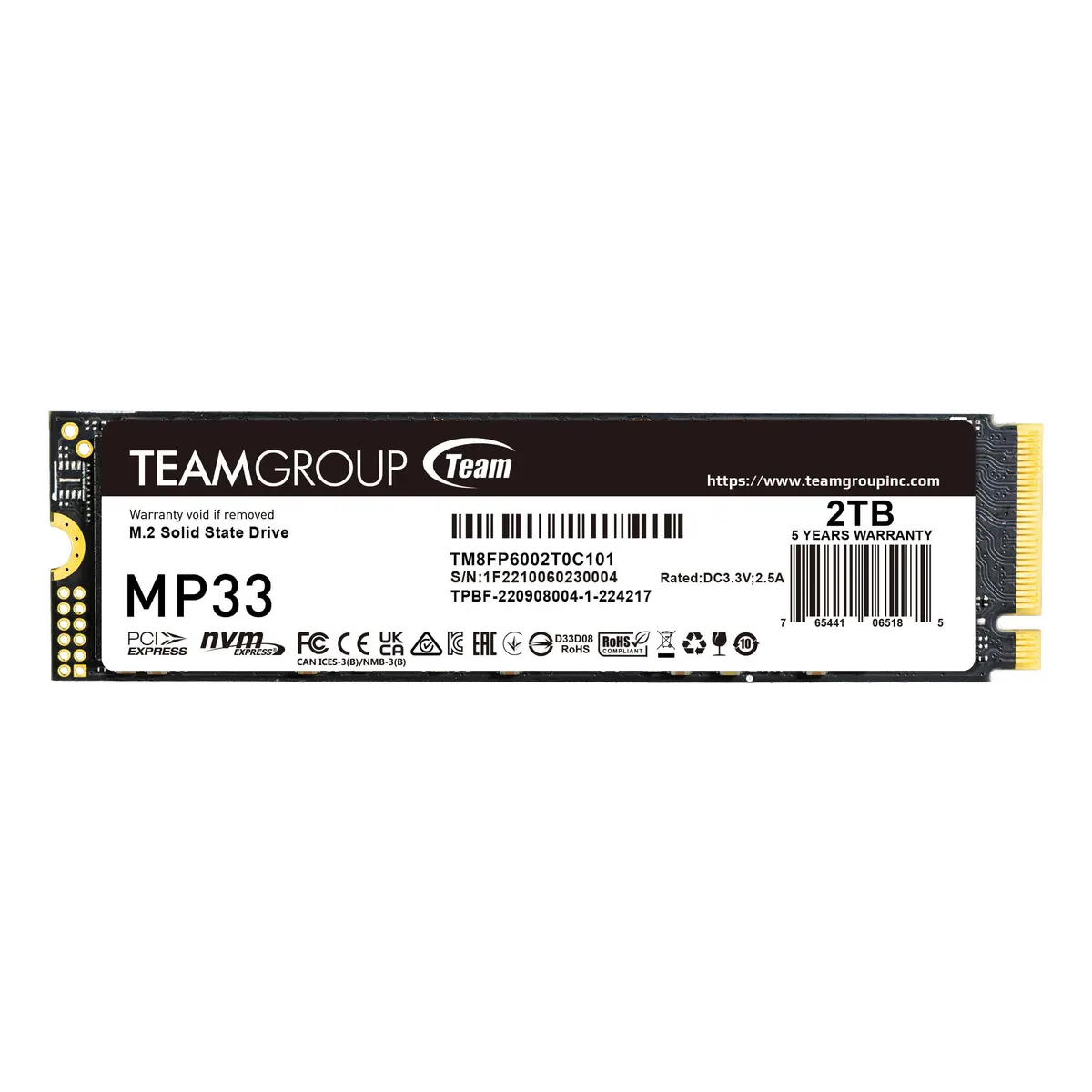 TEAMGROUP MP33 2TB NVMe SSD | PCIe Gen3x4, 1800MB/s Read & 1500MB/s Write, M.2 2280, High-Speed Storage - main product image