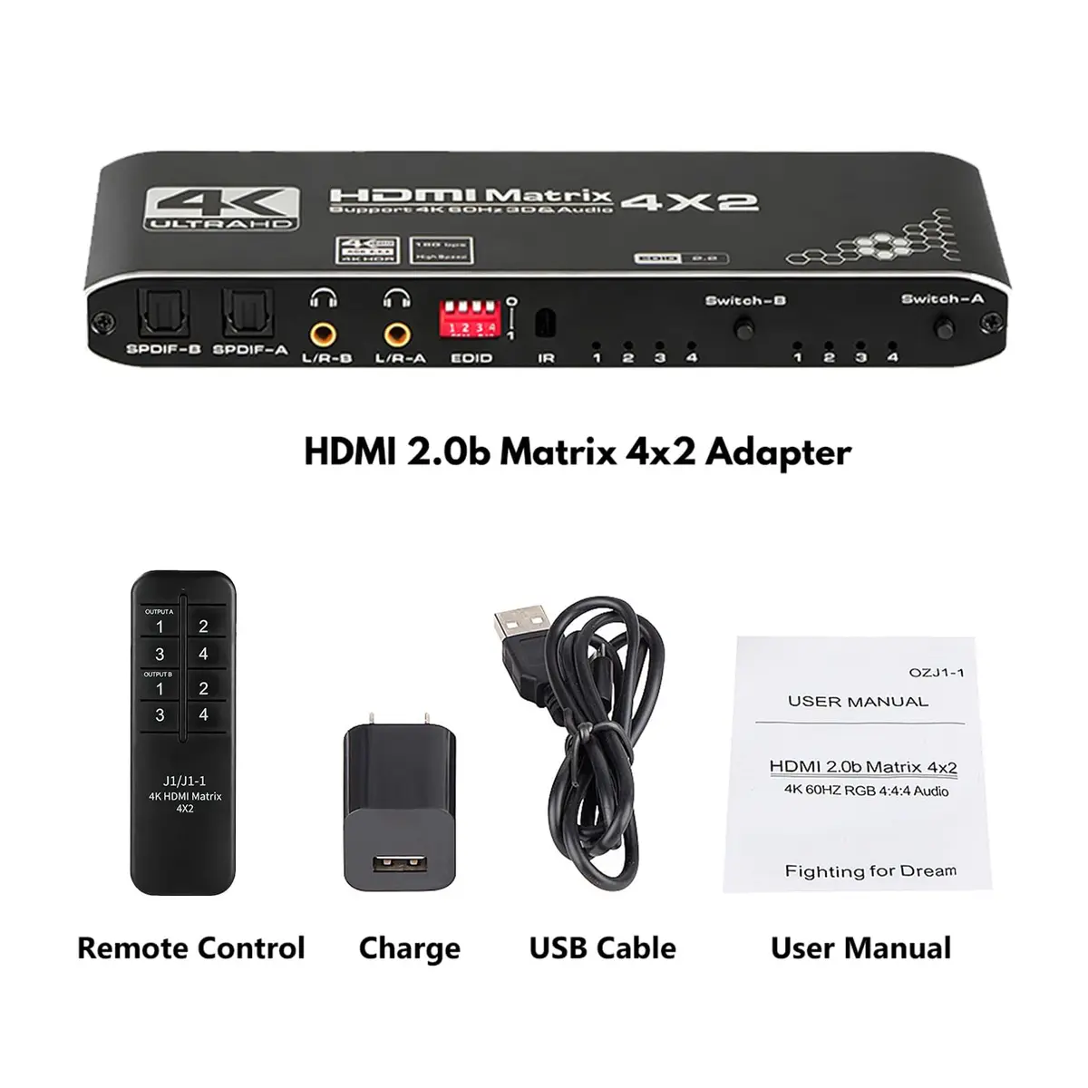 Anber-Tech HDMI Matrix 4x2 Switcher Splitter 4K@60Hz HDR 3D | 4K HDR HDMI 2.0b HDCP 2.2 - view 6