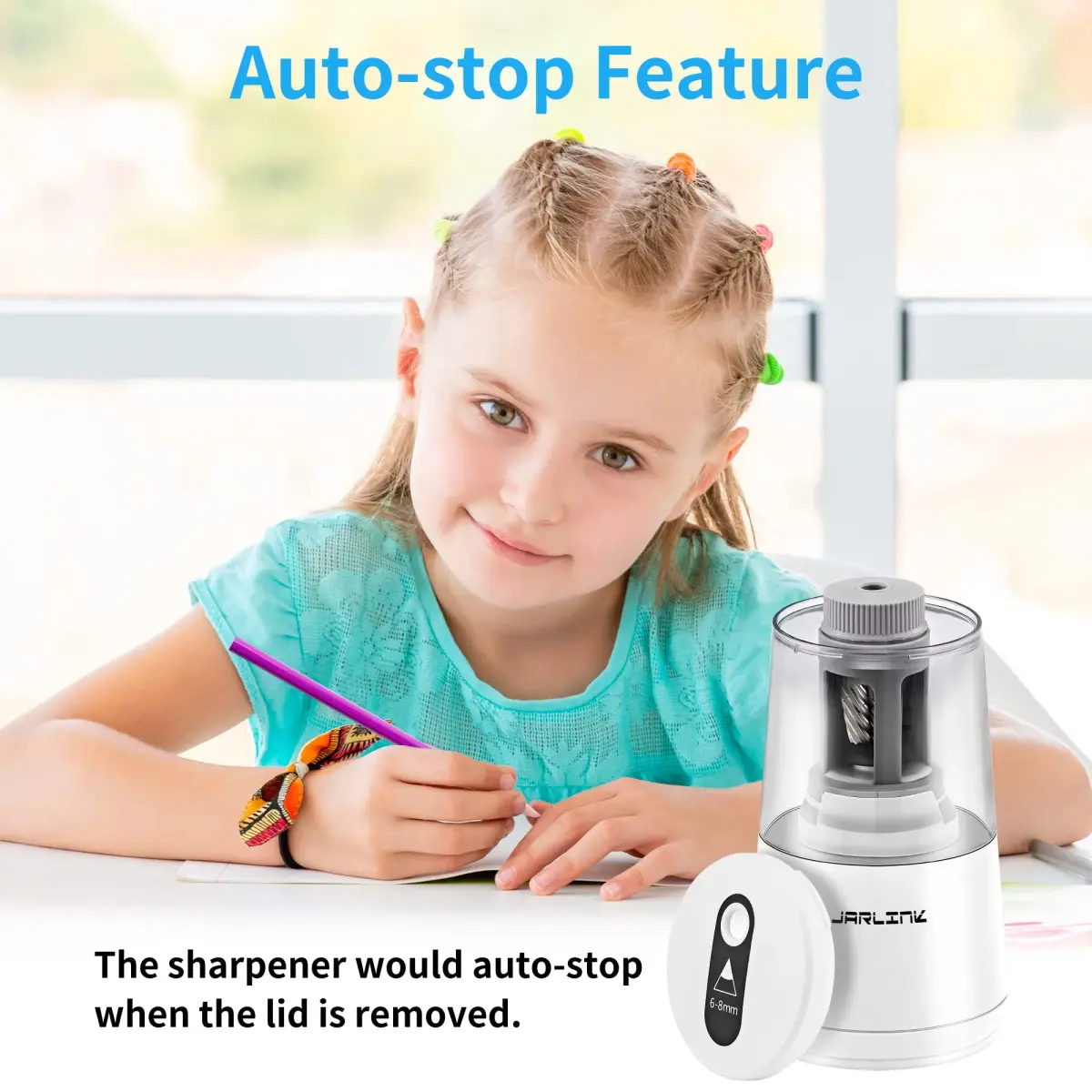 JARLINK Electric Pencil Sharpener Heavy Duty Helical Blade Auto Stop 16.2 cm (5.2" x 3.2" x 3.2") | Sharpens Pencils in 5-10 Seconds - view 9