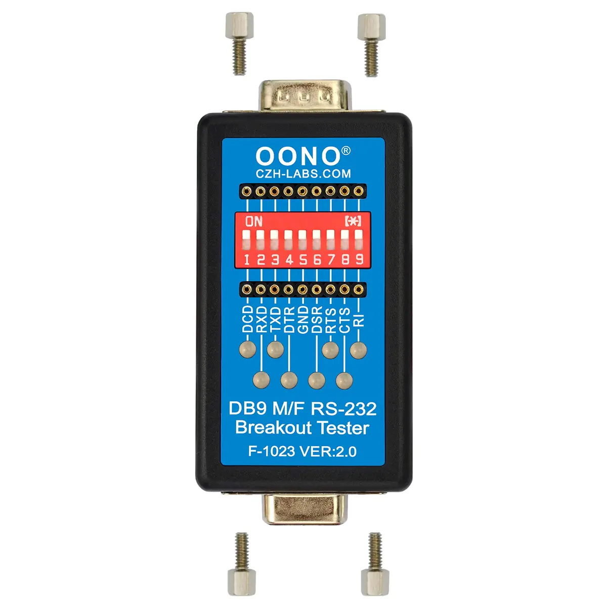 OONO RS232 Breakout Tester LED Monitor, DB9 Male to Female | Serial Data Link Test Device - view 5