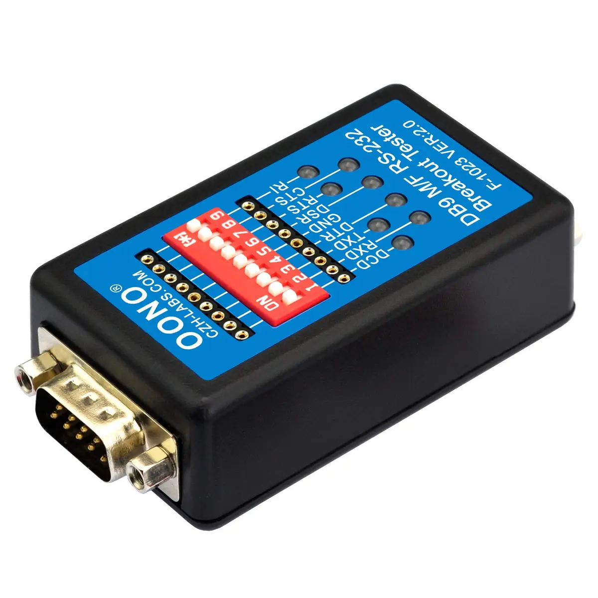 OONO RS232 Breakout Tester LED Monitor, DB9 Male to Female | Serial Data Link Test Device - view 2
