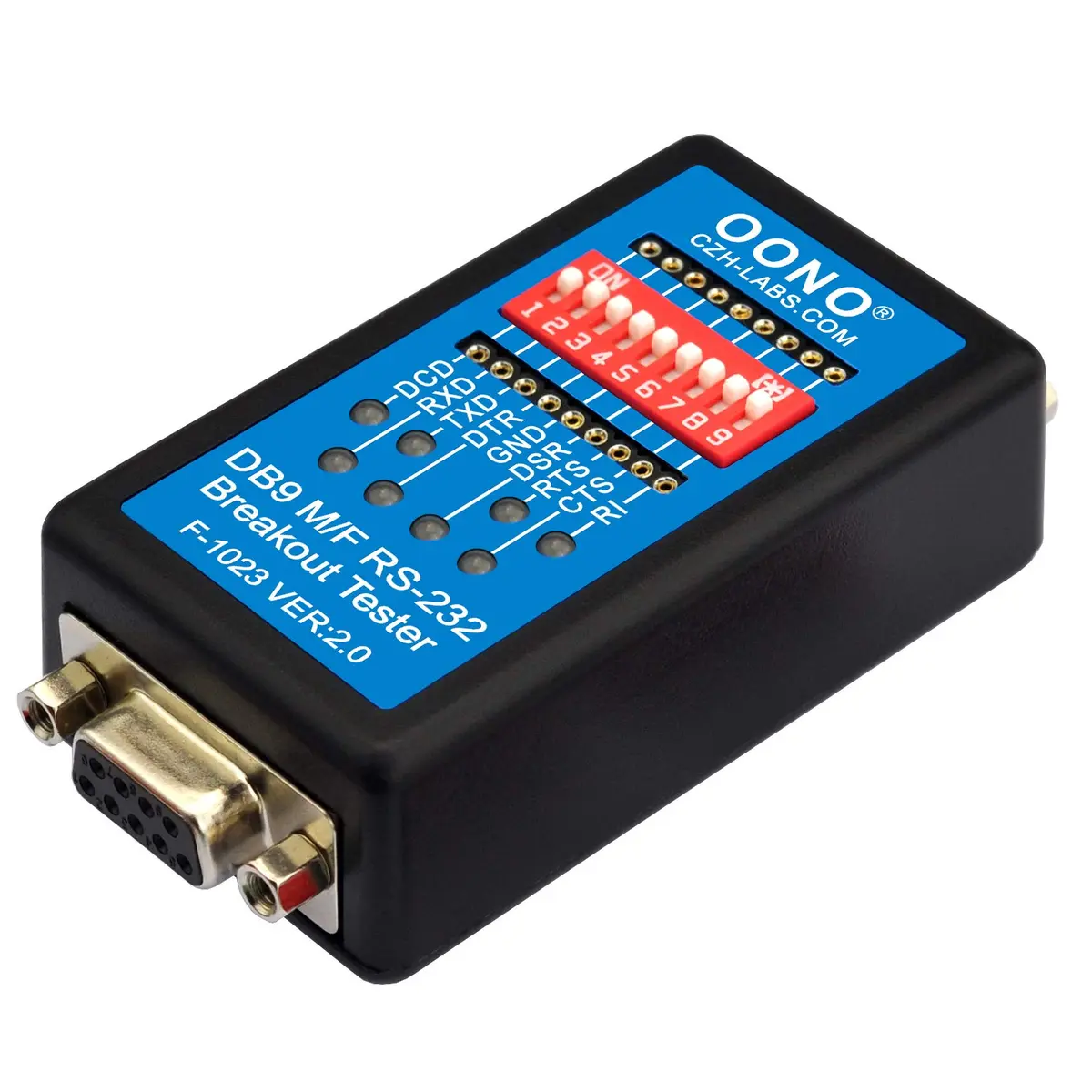 OONO RS232 Breakout Tester LED Monitor, DB9 Male to Female | Serial Data Link Test Device - view 3