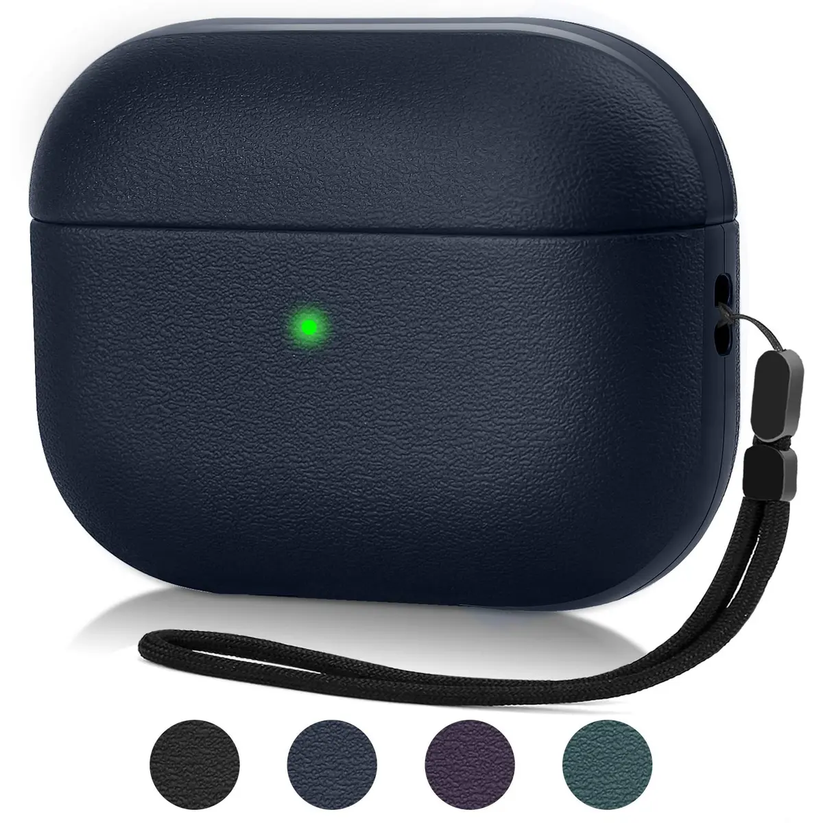 JIELIELE Leather Texture Full-Body Protective Case for Airpods Pro | Wireless Charging & Front LED Visible (Navy Blue) - main product image