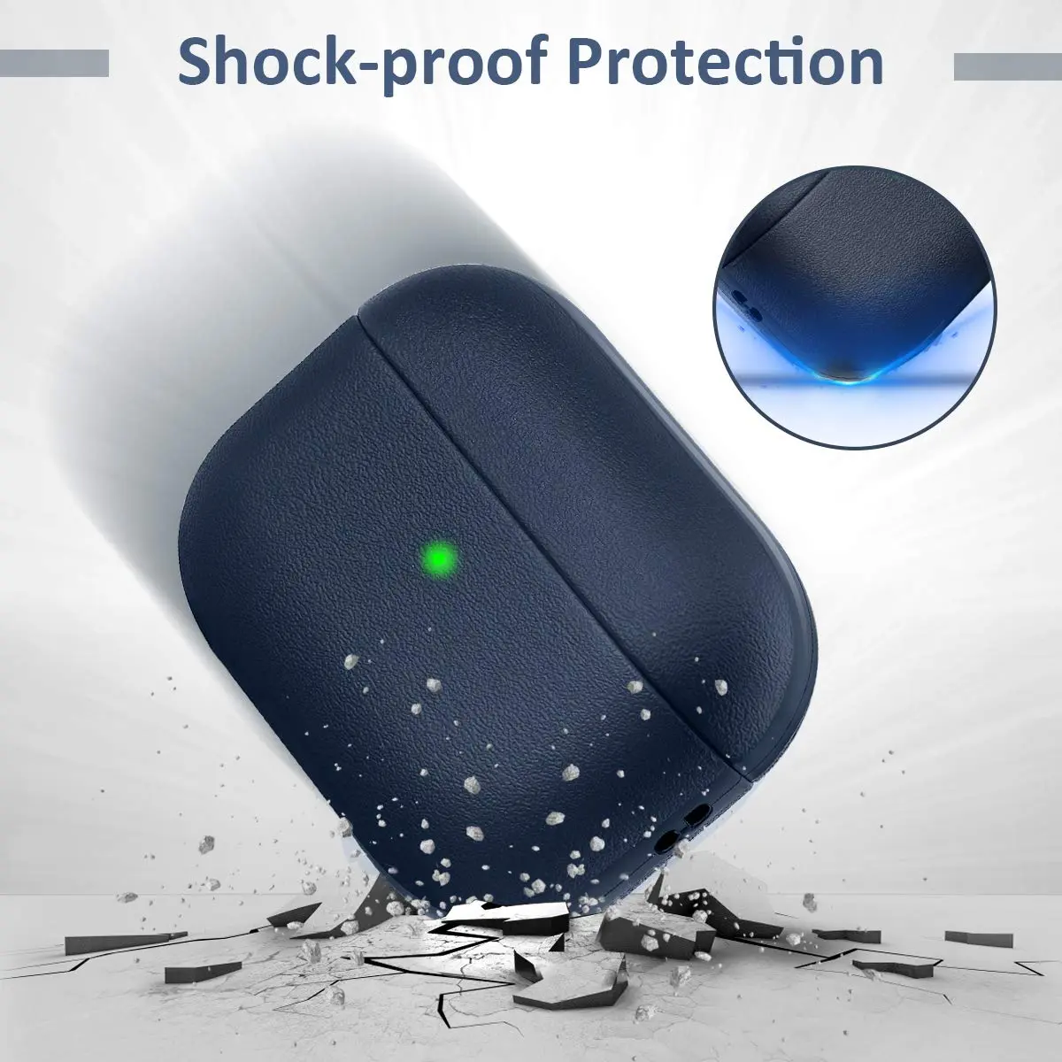 JIELIELE Leather Texture Full-Body Protective Case for Airpods Pro | Wireless Charging & Front LED Visible (Navy Blue) - view 2