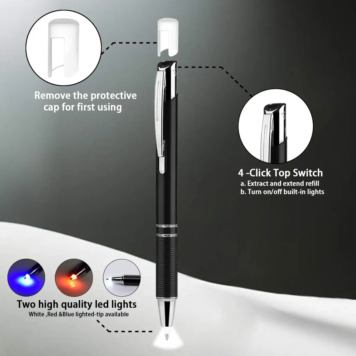 Penyeah Pen with Light, Flashlight LED Tip, 2 Pack, White+Blue | Illuminates in Dark, Ideal for Night Writers - view 6