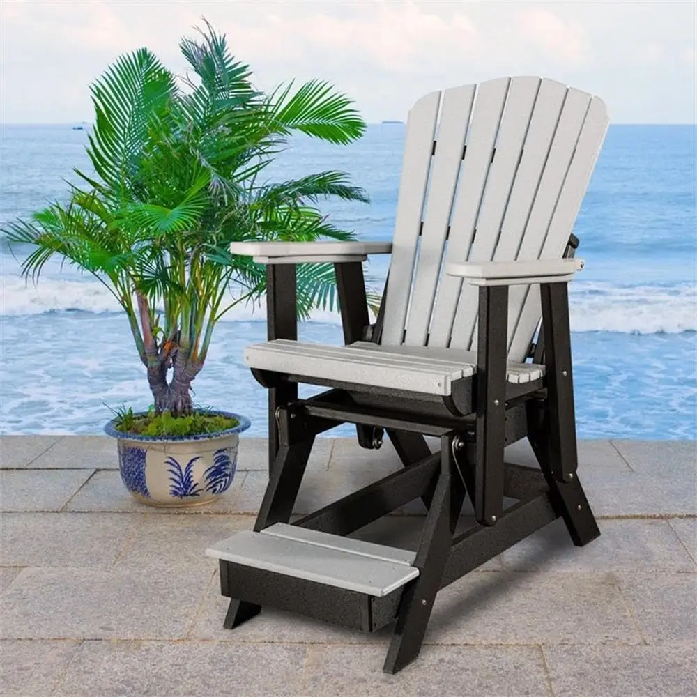 American Furniture Classics Fan Back Balcony Glider, Light Gray | Outdoor Resin Chair with Elevated Seating - view 2
