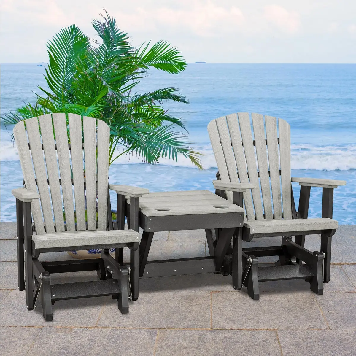 American Furniture Classics Double Center Table Glider Light Gray | Amish Crafted Outdoor Seating - view 2