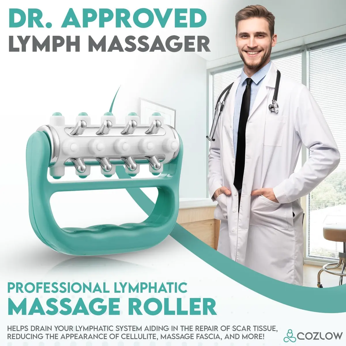 COZLOW MyoRelease Lymphatic Drainage Massager Green Handheld Roller | Targets Cellulite & Muscle Tension - view 3