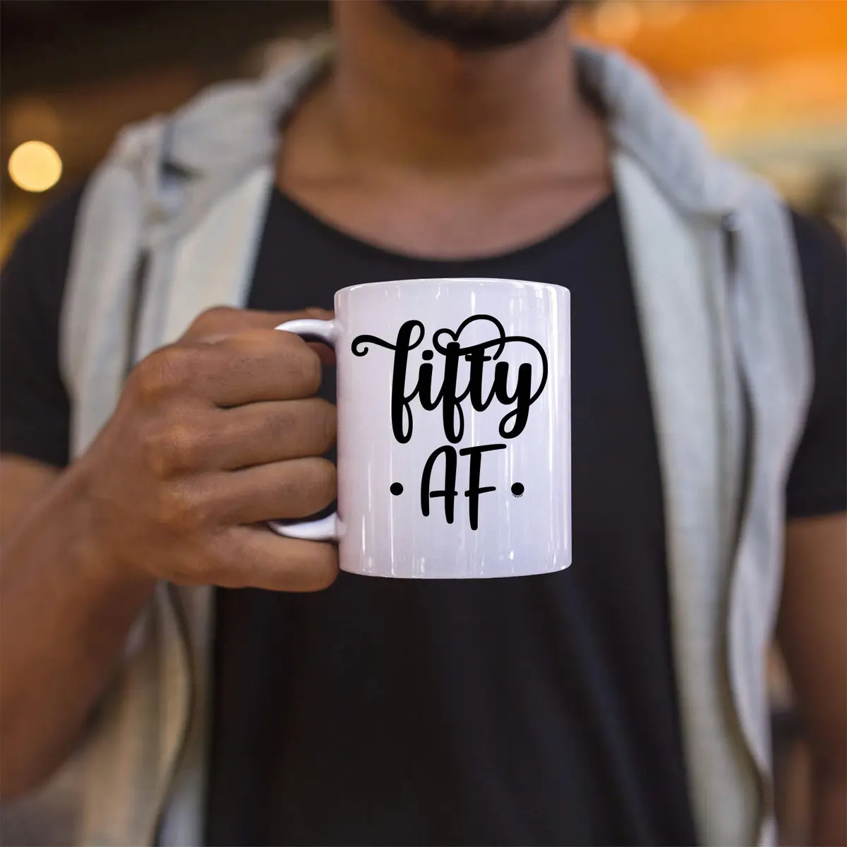 Veracco Fifty AF 50 Years Old Ceramic Coffee Mug | Funny Birthday Gift for Him Her Fifty and Fabulous 310ml (11oz) - view 5