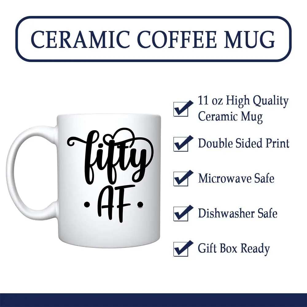 Veracco Fifty AF 50 Years Old Ceramic Coffee Mug | Funny Birthday Gift for Him Her Fifty and Fabulous 310ml (11oz) - view 3