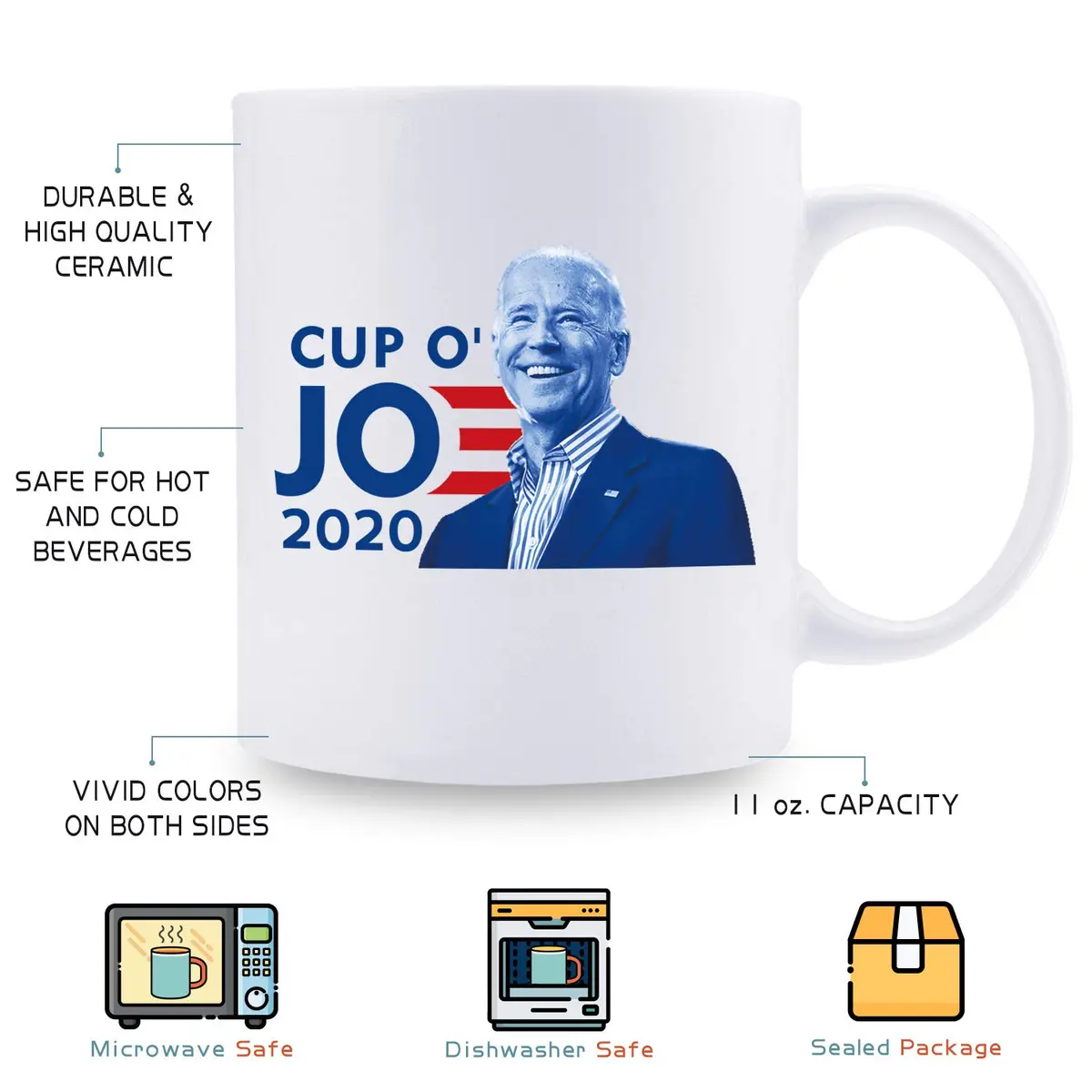 MintBear Joe Biden Coffee Mug 11oz | Cup O' JOE for President, Gift for Mom, Sister, Girlfriend, Daughter - view 3