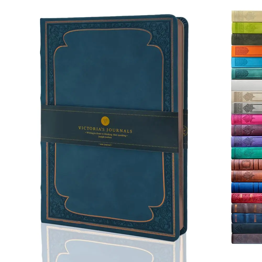 VICTORIA'S JOURNALS Leatherette Vintage Journal Hard Cover 5.7'' x 8.1'' | Ruled, 256 Pages, Dark Blue - main product image