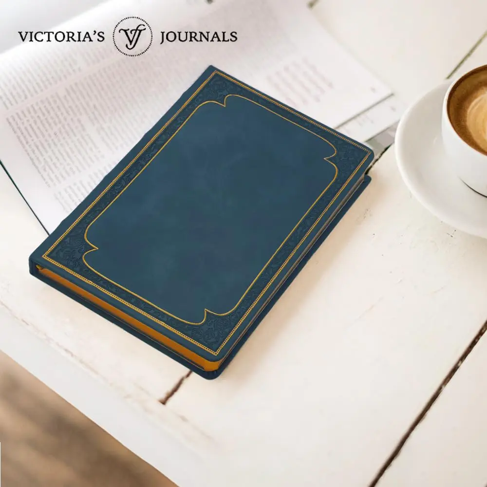 VICTORIA'S JOURNALS Leatherette Vintage Journal Hard Cover 5.7'' x 8.1'' | Ruled, 256 Pages, Dark Blue - view 6
