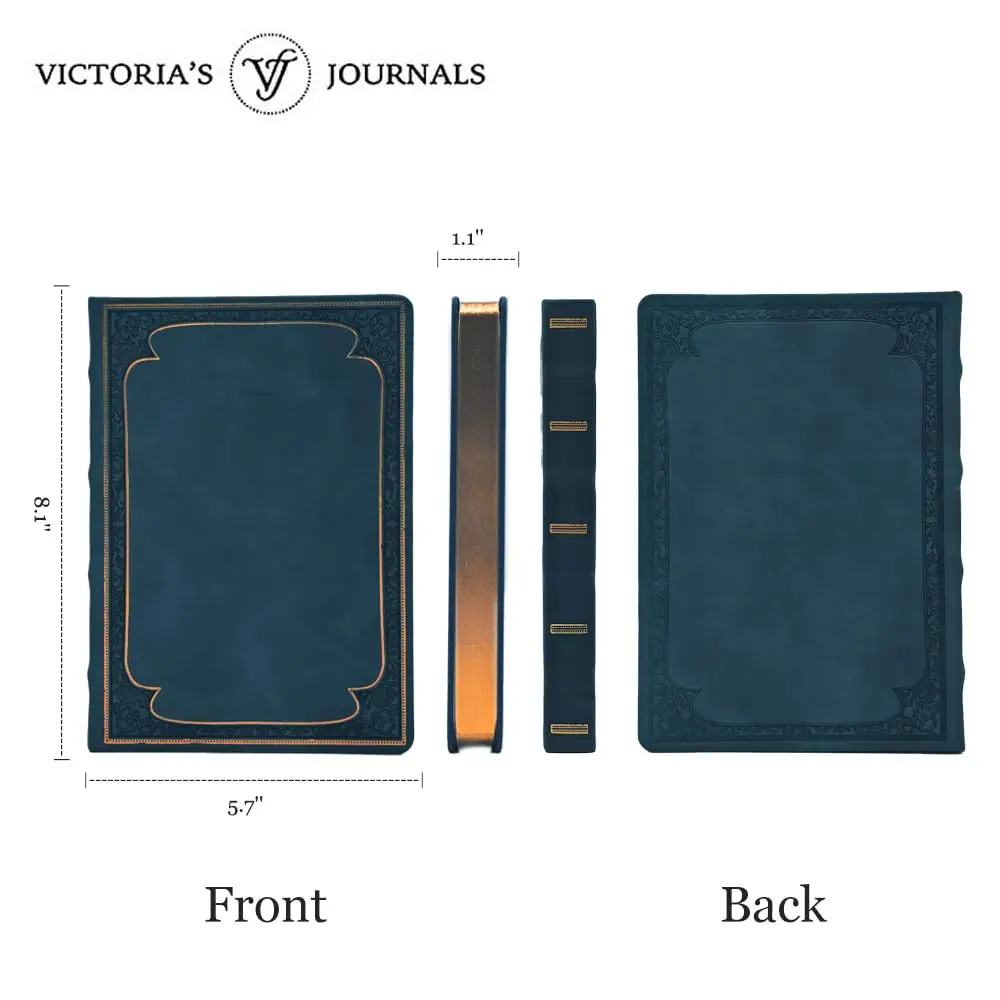 VICTORIA'S JOURNALS Leatherette Vintage Journal Hard Cover 5.7'' x 8.1'' | Ruled, 256 Pages, Dark Blue - view 2