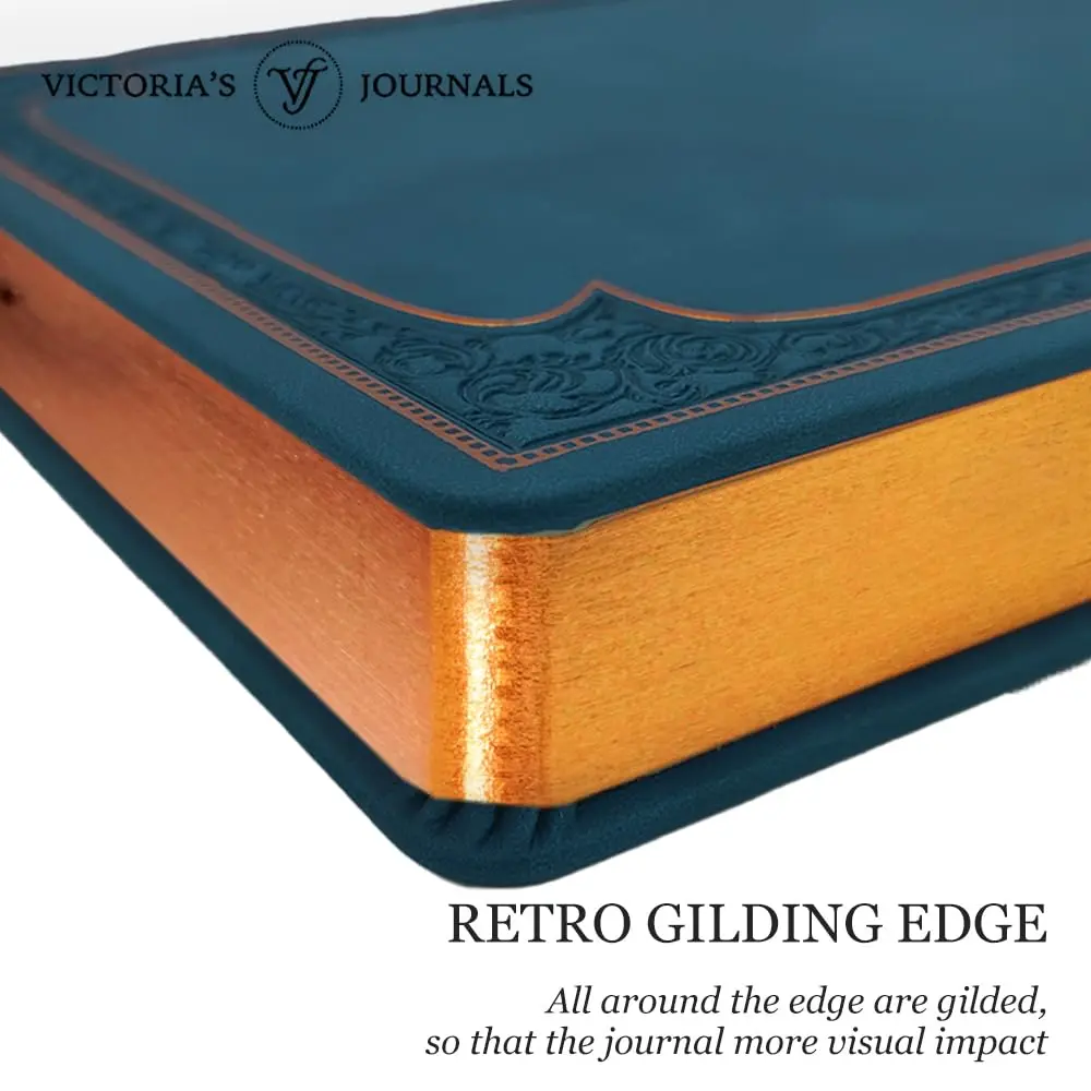 VICTORIA'S JOURNALS Leatherette Vintage Journal Hard Cover 5.7'' x 8.1'' | Ruled, 256 Pages, Dark Blue - view 4