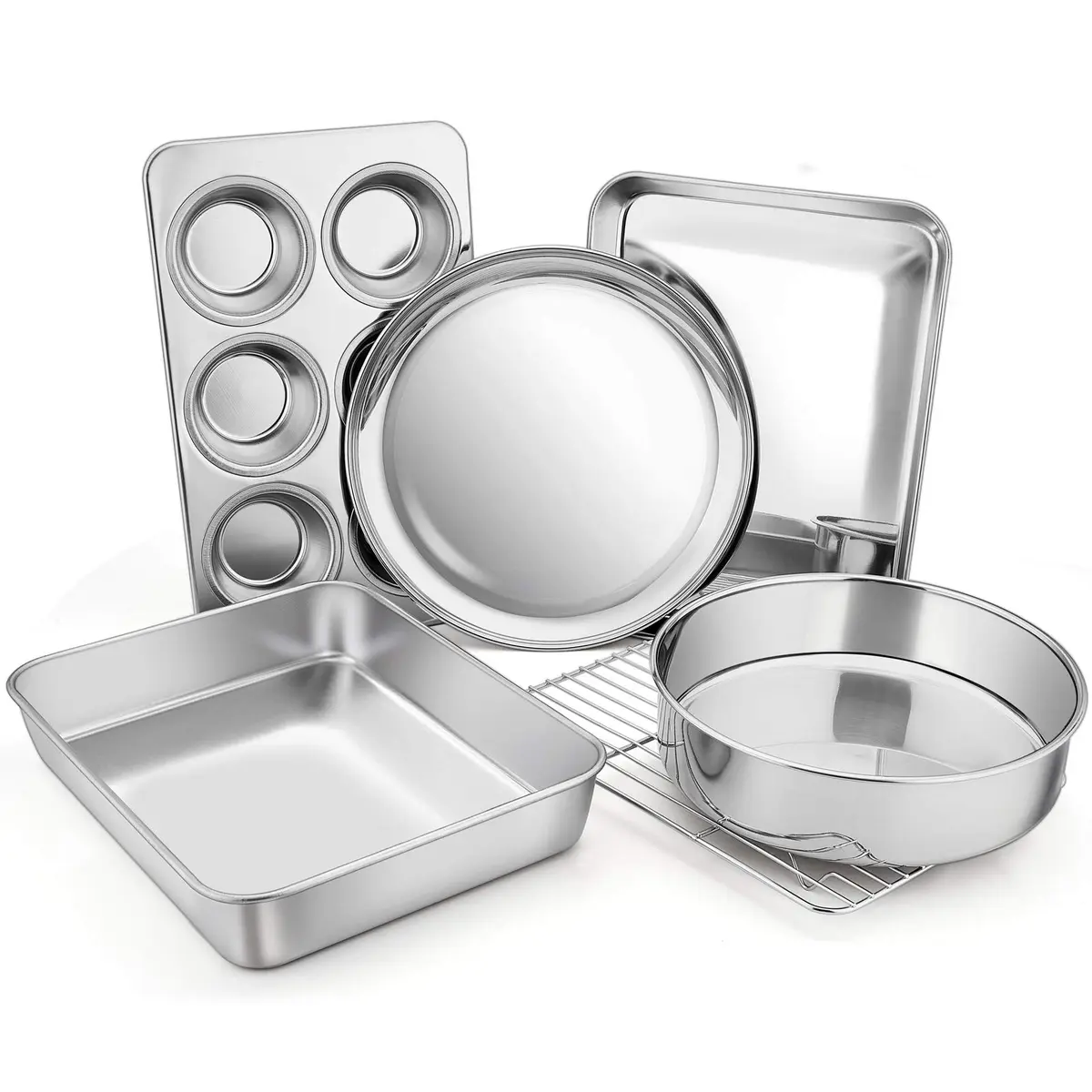 E-far Toaster Oven Bakeware Set, 6PCS Stainless Steel Small Baking Pan Set | Durable & Healthy - main product image