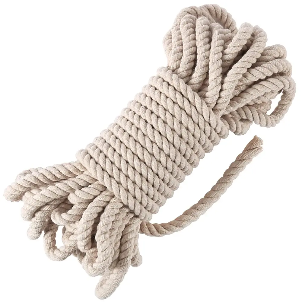 Tenn Well 10mm x 15m (50ft) Beige Triple Twist Cotton Macrame Rope | Strong & Soft for Crafts - main product image