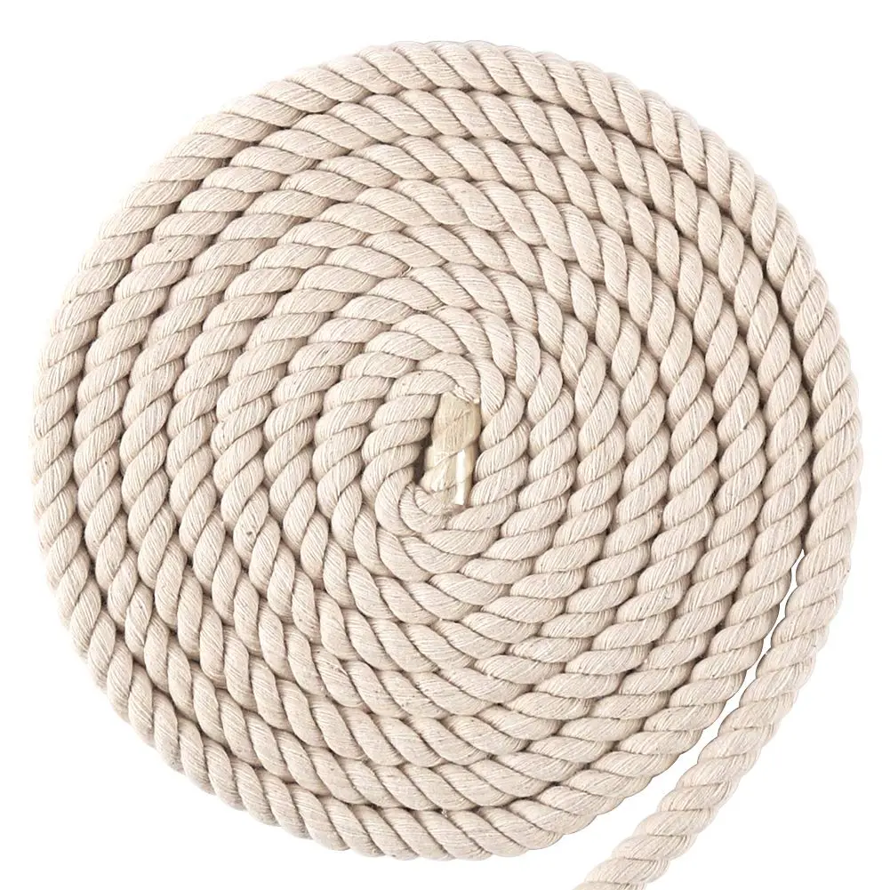 Tenn Well 10mm x 15m (50ft) Beige Triple Twist Cotton Macrame Rope | Strong & Soft for Crafts - view 5