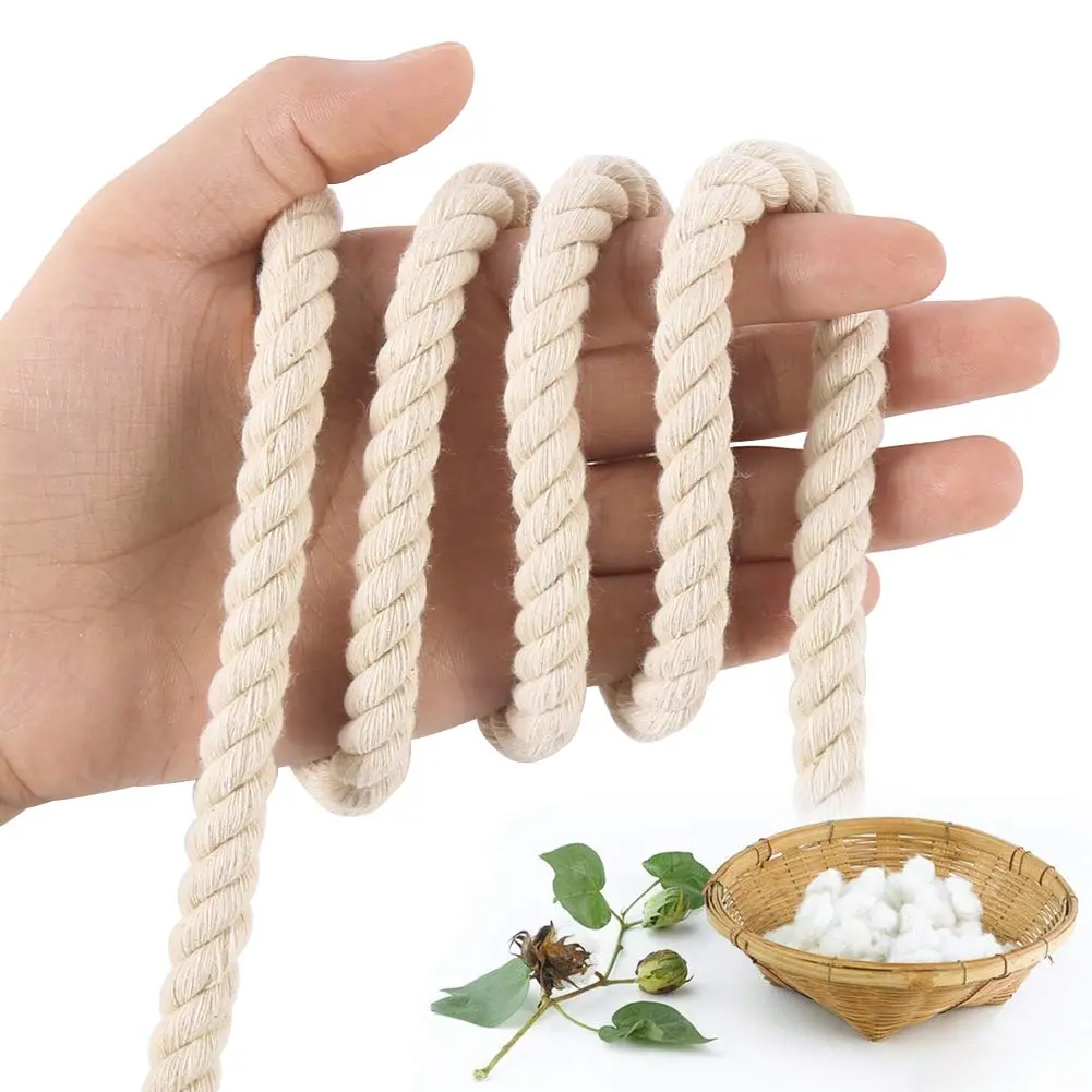 Tenn Well 10mm x 15m (50ft) Beige Triple Twist Cotton Macrame Rope | Strong & Soft for Crafts - view 2