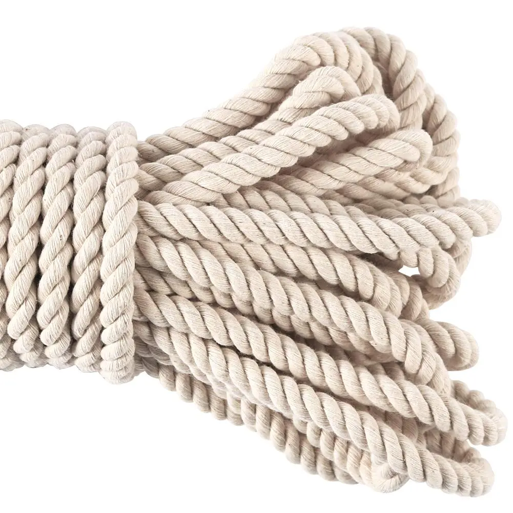 Tenn Well 10mm x 15m (50ft) Beige Triple Twist Cotton Macrame Rope | Strong & Soft for Crafts - view 4