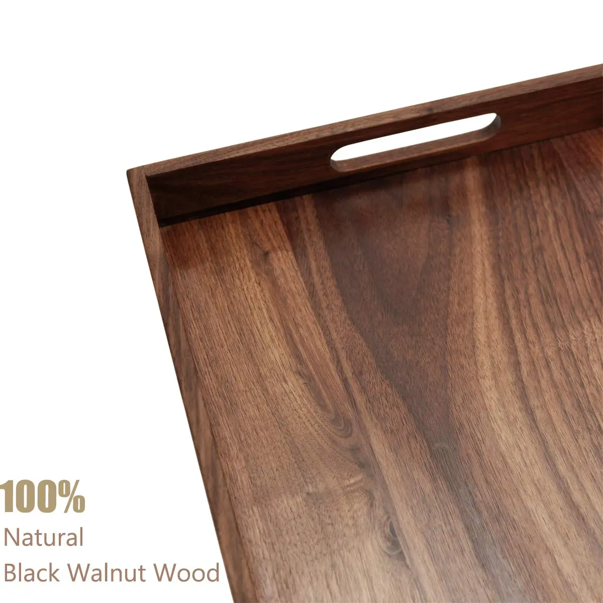 MAGIGO 20"x 12.5" Walnut Wood Rectangle Ottoman Serving Tray with Handles | Classic Vintage Design for Home Decor - view 4