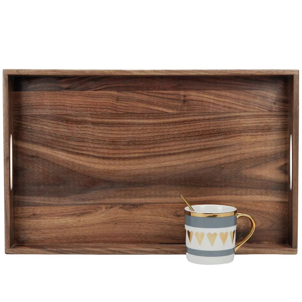MAGIGO 20"x 12.5" Walnut Wood Rectangle Ottoman Serving Tray with Handles | Classic Vintage Design for Home Decor - main product image
